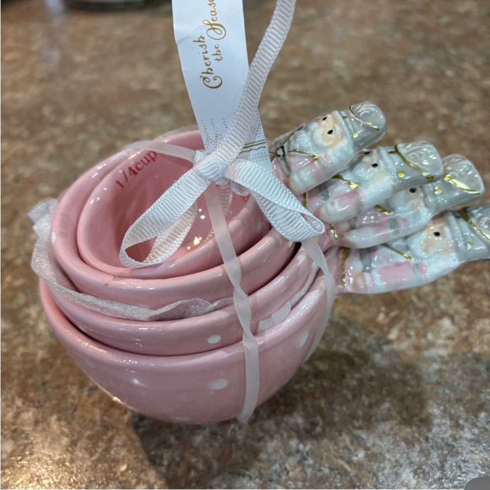 NWT Pink Nutcracker Measuring Cup Set - Arlington Designs - white polk-a-dots